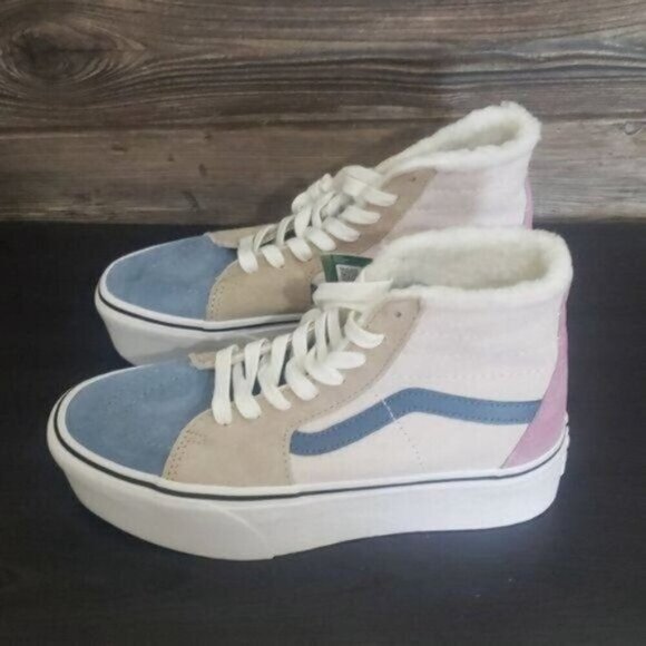 New Vans Sk8 Hi Pig Suede Color Block Platform Water Repellent Sneakers Faux Fur - Picture 6 of 9